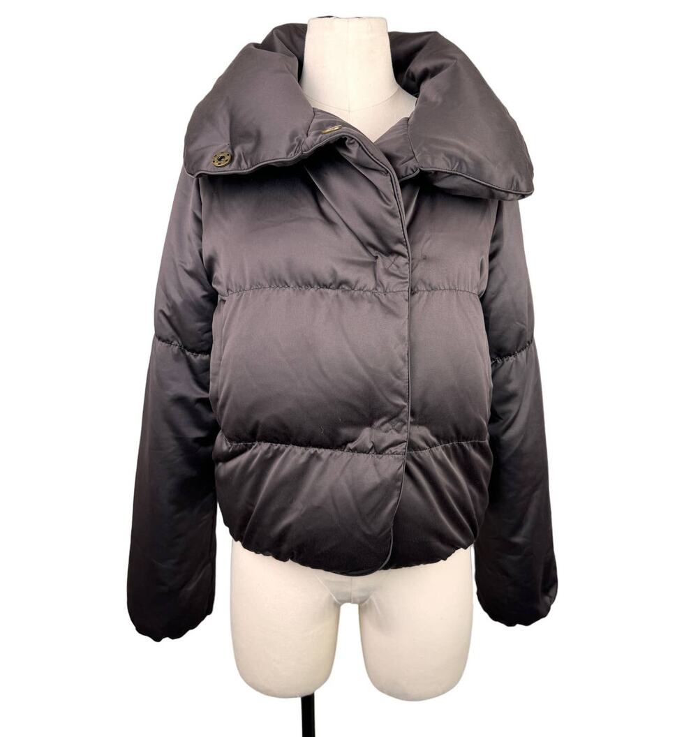 THEORY Brown S Puffer Jacket Big Collared Snap Button Long Sleeve Regular Fit